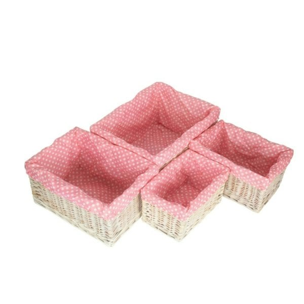 Pink Spotty Lined Storage Basket