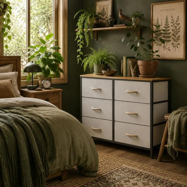 Wyld Haus Nali Metal And Fabric Cream White 6 Drawer Industrial Storage Dresser With Steel Frame