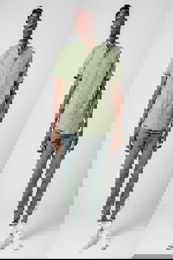 ENORSIA Mens Cotton Linen Roll-Up Sleeve Shirt