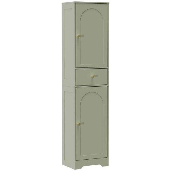 Tall Bathroom Cabinet with Arched Doors - Light Green