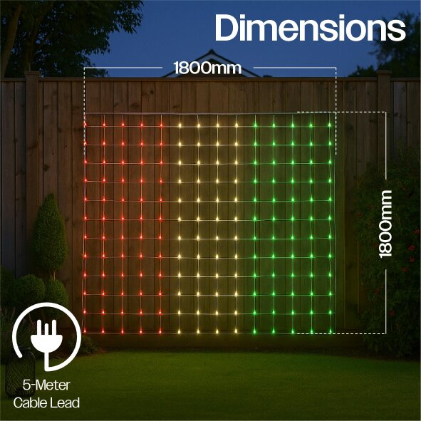 Scotts of Stow Xmas Haus RGB LED Mesh Net Light 18m x 18m 579 Led  Smart Pix App Controlled