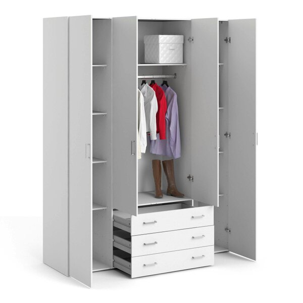 Wyld Haus Munich White Wooden Wardrobe 4 Doors 3 Drawers 3 Shelves
