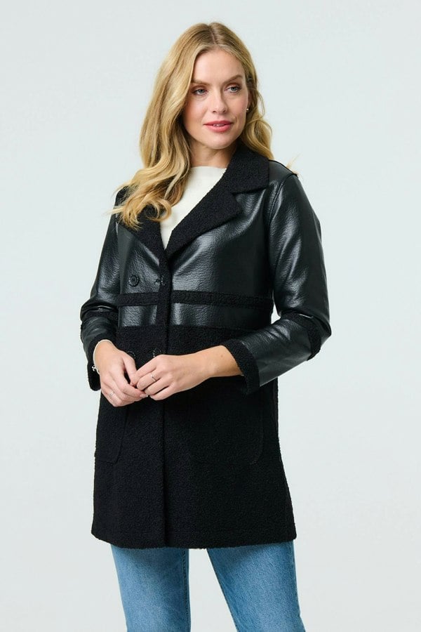 Black | Reversible Faux Leather Teddy Coat
