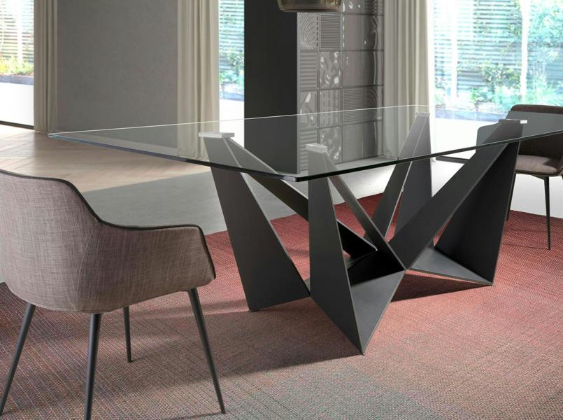 Angel Cerdá Rectangular tempered glass and black steel dining table 1128
