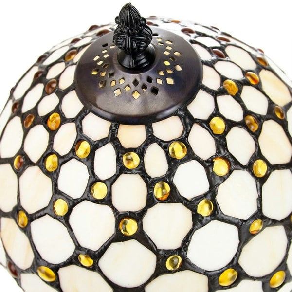 Traditional Amber Stained Glass Tiffany Table Lamp with Multiple Circular Beads Image 2