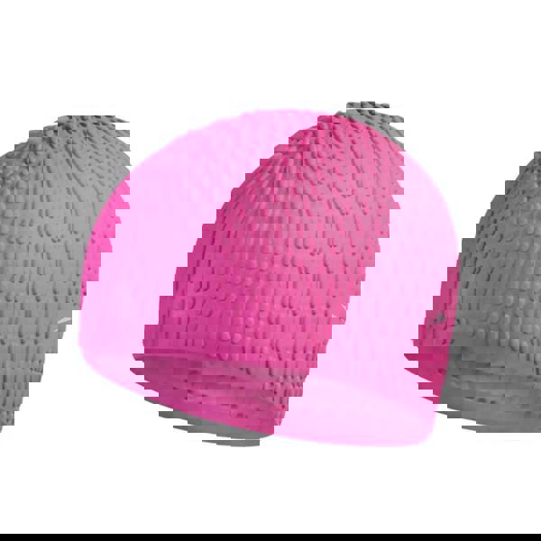 Pink Speedo unisex bubble swim cap with textured pattern and logo