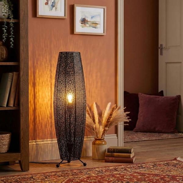 Traditional and Ornate Floral Moroccan Floor Lamp in Black Gloss Image 6
