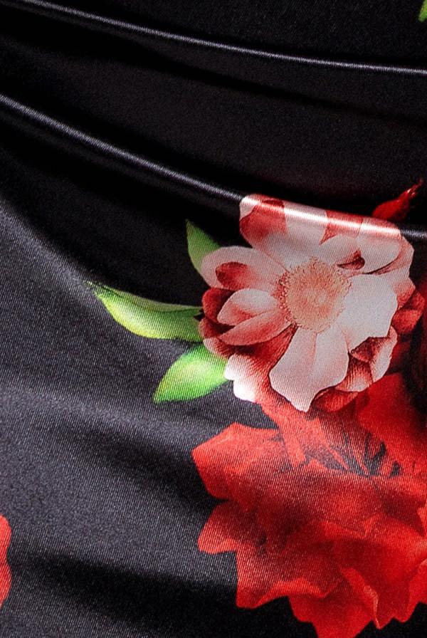 Floral Print Satin Cowl Neck Maxi Dress - Black DR5191