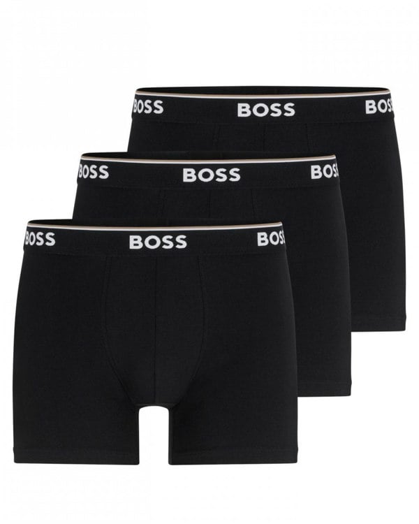 BOSS Orange Power Three Pack Mens Stretch Cotton Boxer Briefs With Logos NOS - Black 001