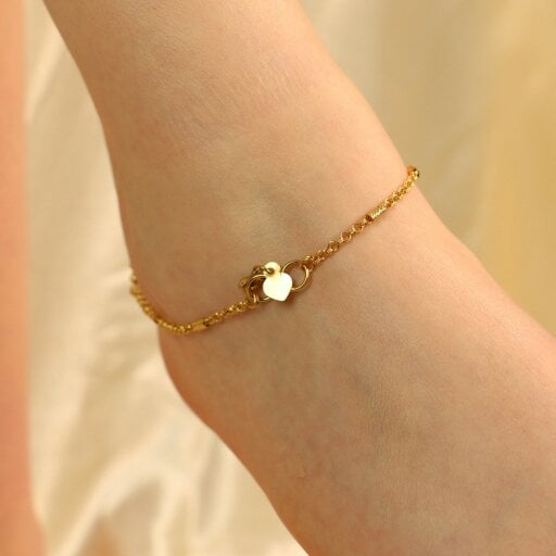 The Colourful Aura Golden Brass Rounds Beaded Minimalist Boho Slim Foot Indian Payal Anklet