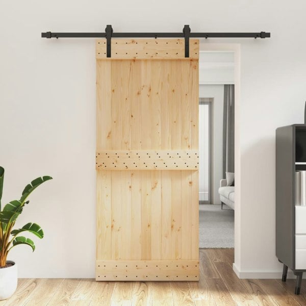Berkfield Sliding Door with Hardware Set 90x210 cm Solid Wood Pine