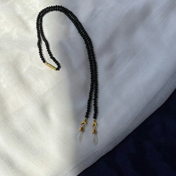 The Colourful Aura Black Glass Beaded soft 60 cm Glass Chain Lanyard Holder