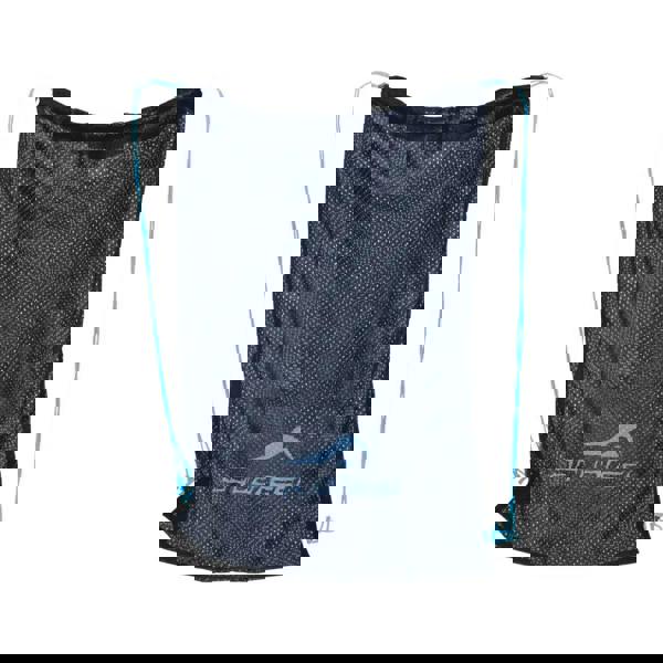 Black Aquafeel mesh bag with blue accents and aquareel logo