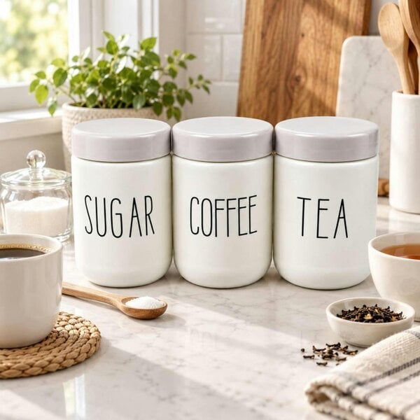 Dyzi 3 Piece 660ml Tea Coffee Sugar Storage Canister Jar Set White