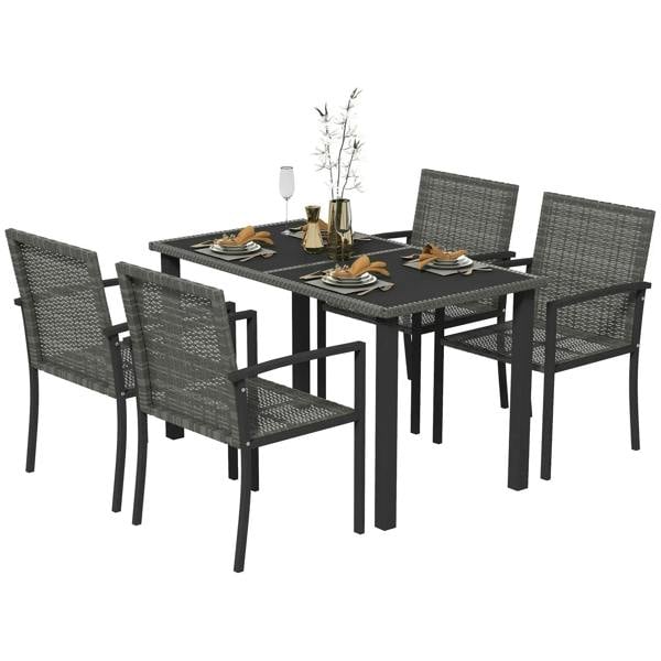 Grey woven dining set: rectangular table with 4 matching chairs