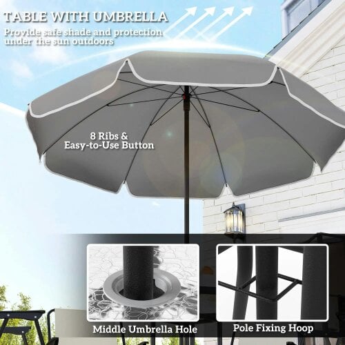Bobobiy 4 Seater Garden Set, 6 Pieces Garden Table and Chairs with Parasol, Cream White