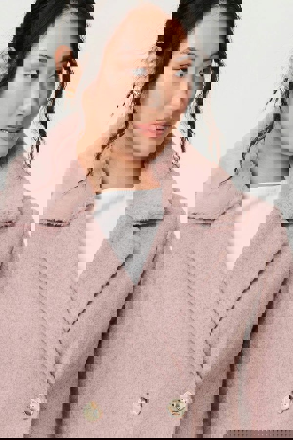 Pink | Fur Trim Double Breasted Longline Coat
