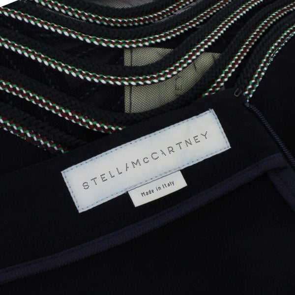 Stella McCartney mini skirt in a midnight blue crepe fabric with swirling rope and sheer tulle hemline