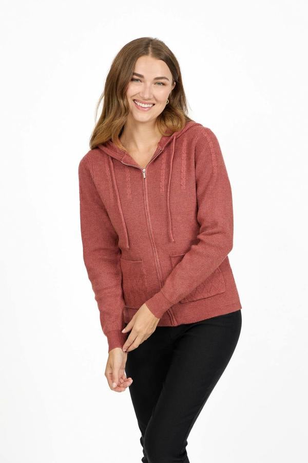 Mudflower Cable-Knit Zip-up Hooded Cardigan