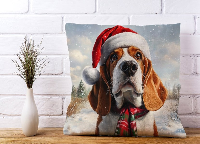 Warren Reed Snowy Christmas Bassett Hound Cushion