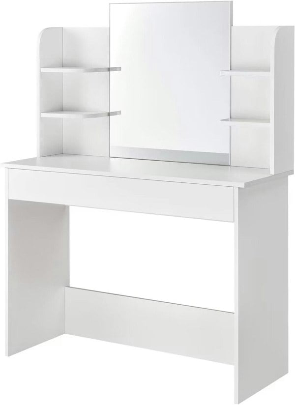 MMT Furniture Designs White Dressing Table with Drawers Make Up Desk With LED Mirror Modern Bedroom