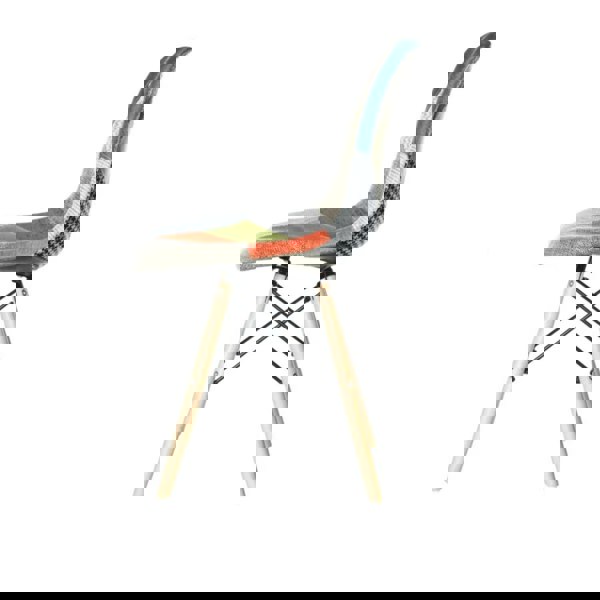 Life Interiors Set of 6 Colorful Patchwork Accent Chairs with Wooden Legs and Metal Wire Frame Mid-Century Modern Dining Chair