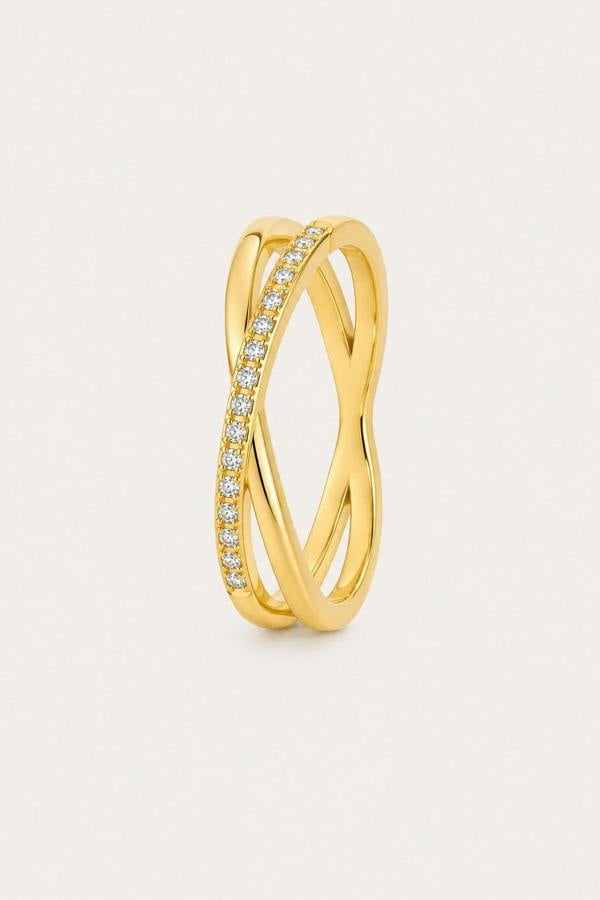 Serla Gold Plated Diamante Crossover Ring
