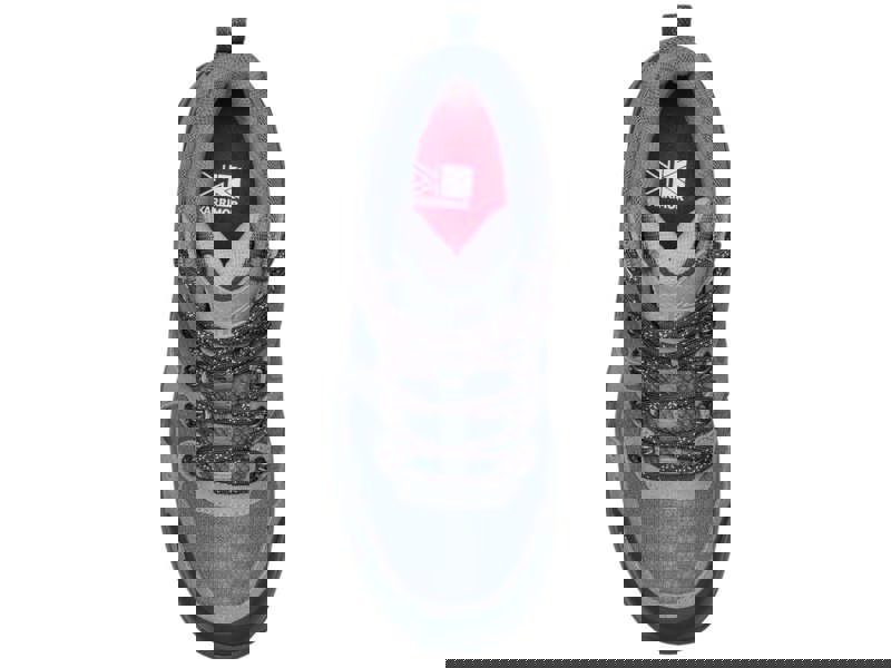 Karrimor Bodmin Mid 6 Womens Walking Hiking Trekking Boots, top view of the blue and grey hiking boot with lace-up front and cushioned ankle collar.