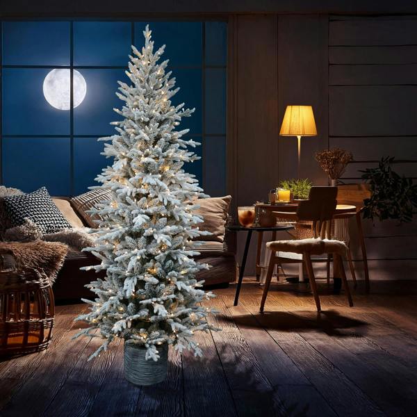 4ft, 5ft and 6ft Pre Lit Snow Flocked Piedmont Pine Christmas Trees with Warm White LEDs image 3