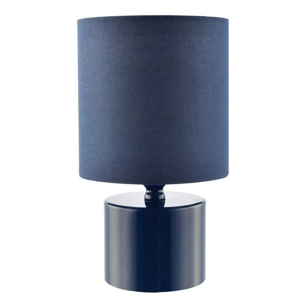 Modern Midnight Blue Glossy Table Lamp with Cotton Fabric Shade Image 1