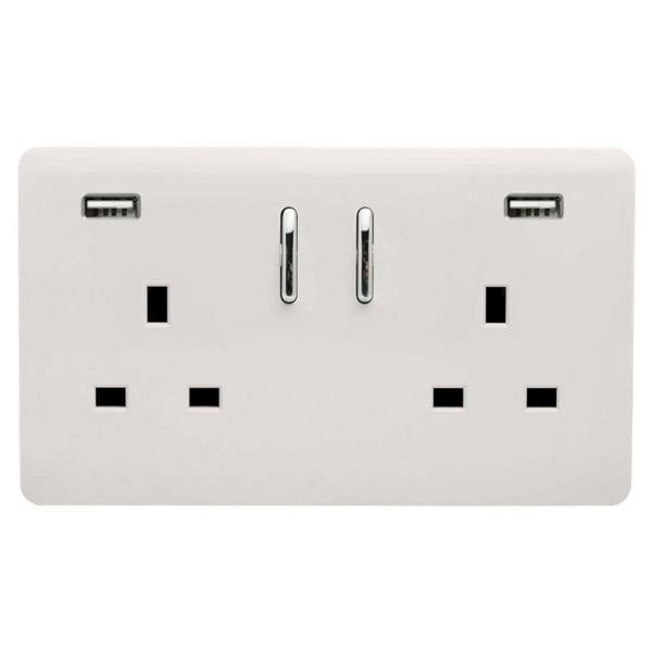 Trendi Switch 2 Gang USB 3100mA Plug Socket in Ice White