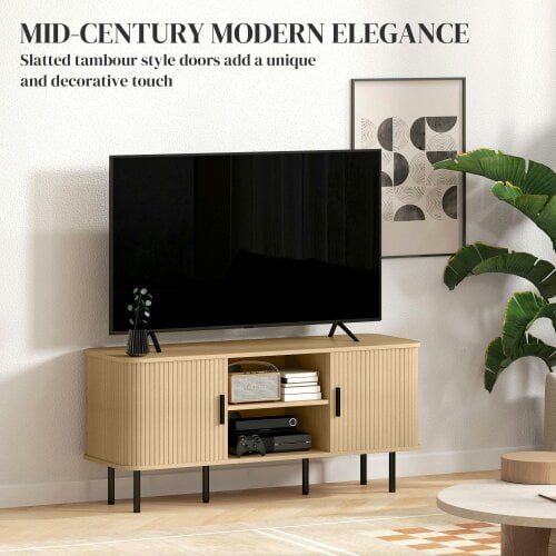Wyld Haus Elnali 120cm Wooden Natural Oak Effect TV Unit With Shelves For Screens Up To 55 Inches