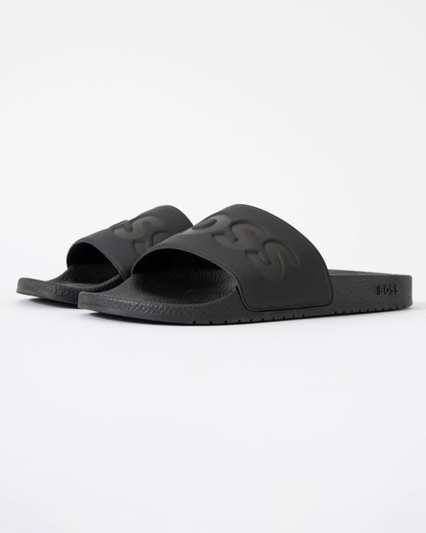 BOSS Orange Aryeh Mens Italian-Made Slides With Large Logo Detail - Black 001