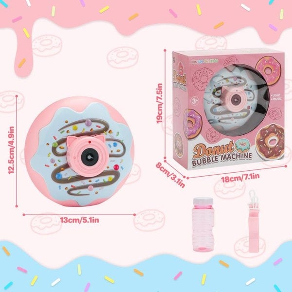 deAO Toys Magical Donut Camera Bubble Machine Automatic Light-Up Bubble Blower Fun Music & One-Click Operation blue & pink