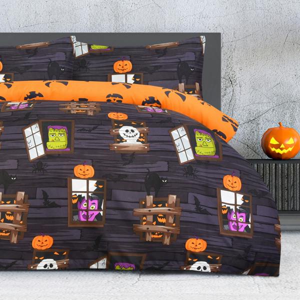 Smart Living Luxury Soft Reversible Haunted House Duvet Cover & Pillowcases - Charcoal