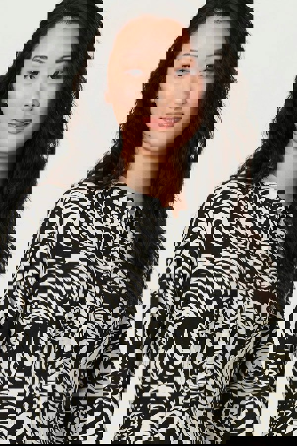 Black | Printed Long Sleeve Knee Length Dress
