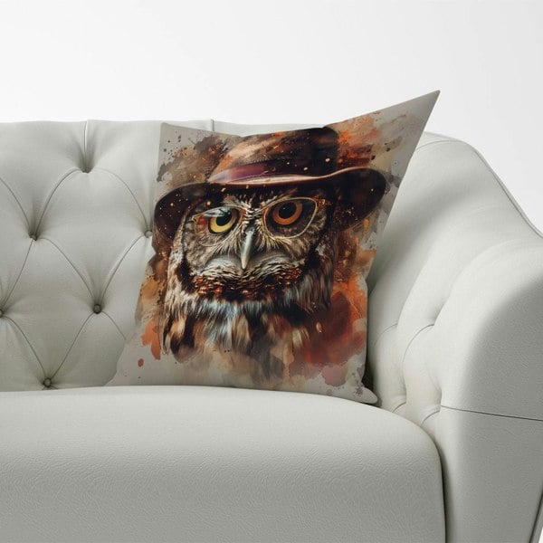 Warren Reed Owl With Hat And Glasses Cushions