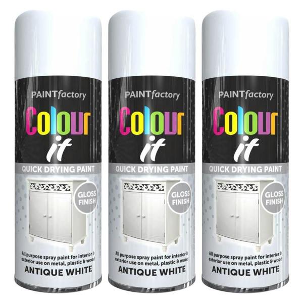 Paint Factory 3X  Antique White Gloss Spray Paint 400ml