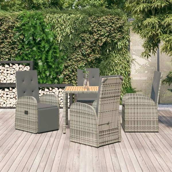 Berkfield 5 Piece Garden Dining Set Grey Poly Rattan&Solid Wood Acacia