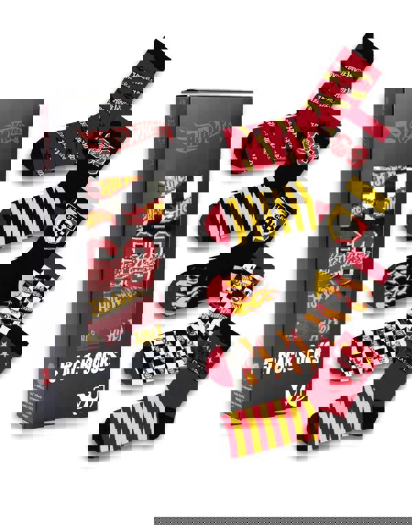 Hot Wheels Mens Multicoloured Checkerboard and Flames Calf Socks Set of 5