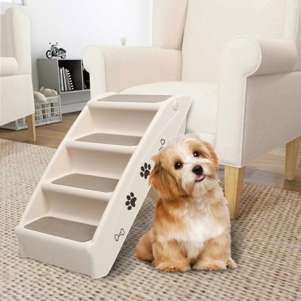 Berkfield Folding Dog Stairs Cream 62x40x49.5 cm