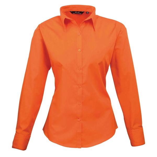 Premier Womens/Ladies Poplin Long-Sleeved Blouse - Orange