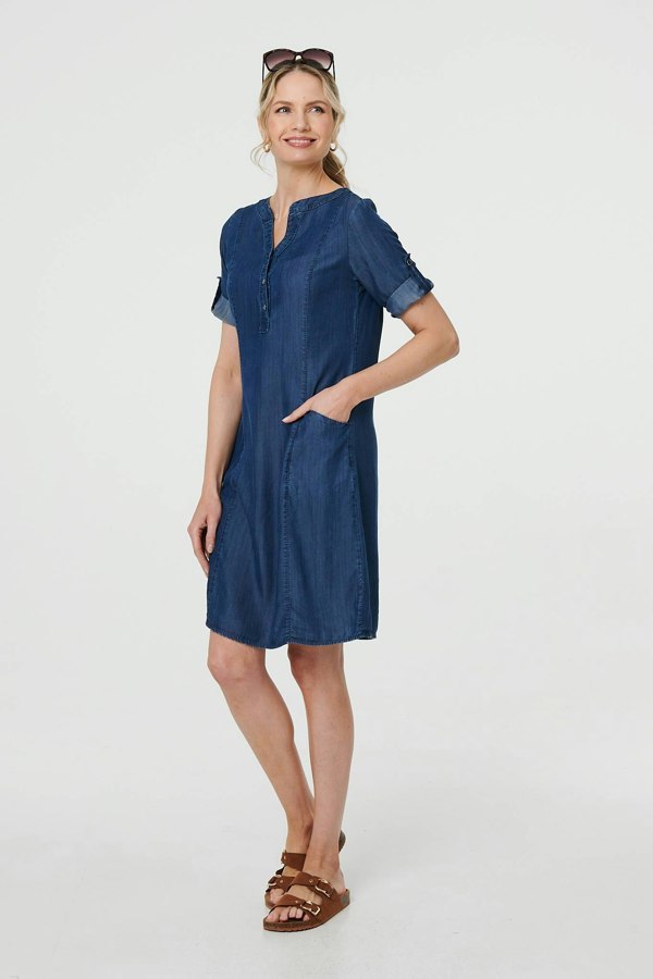 Blue | Denim Relaxed Button-Front Short Dress
