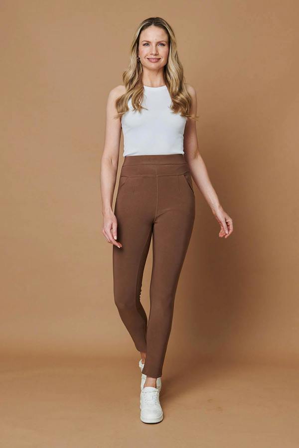 Taupe | High Waist Fleece Lined Leggings : Model is 5'10"/178 cm and wears UK10/EU38/US6/AUS10
