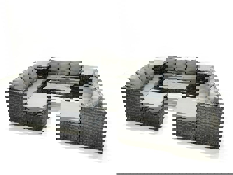 Fimous Outdoor Garden Furniture Set 8 Pieces Rattan Sofa Set with Coffee Table 2 Big Footstools Side Table Dark Grey Mixed