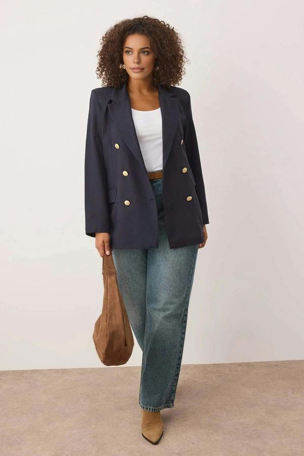 WOVCOR Lined Double-Breasted Woven Blazer Jacket