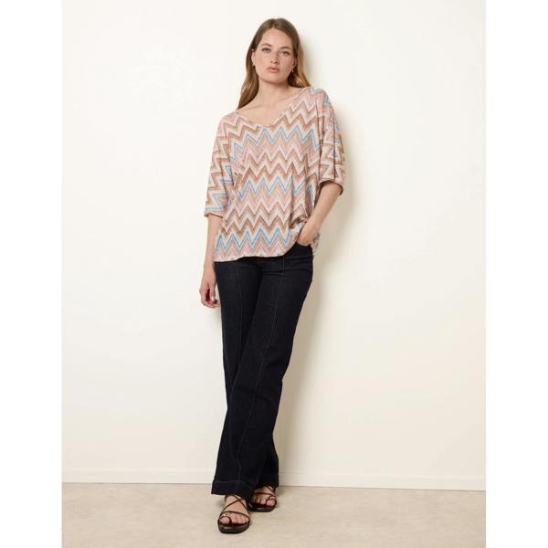 Blue Vanilla Zig Zag Metallic Bow Back Top