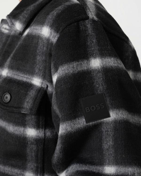 Close up on the BOSS Orange Losky Mens Long Sleeve Check Shirt - Black 001