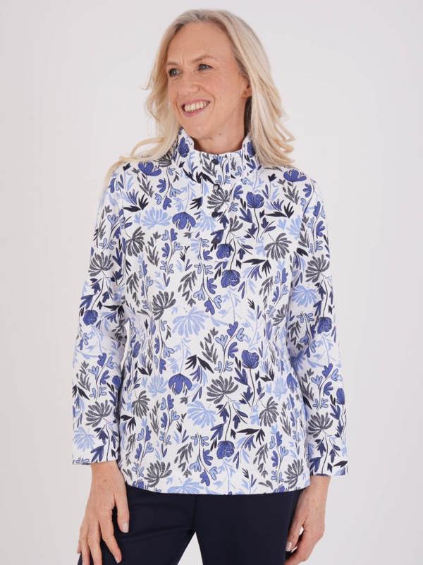 TIGI French Terry Floral Funnel Neck Top