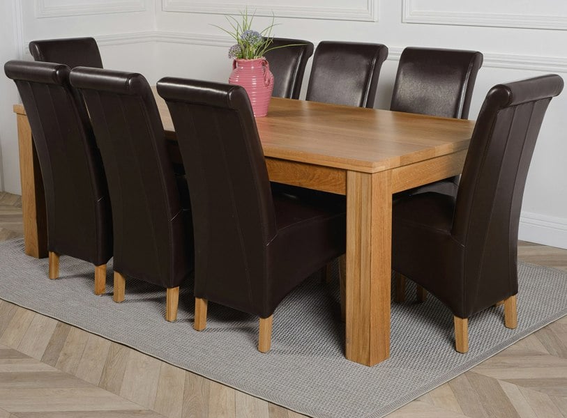 That's Furniture Dakota Extra Large Oak Dining Table with Montana Leather Chairs